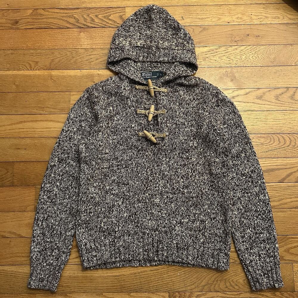 Vintage Polo Ralph Lauren Wooden Toggle Knit Hoodie Sweater Large